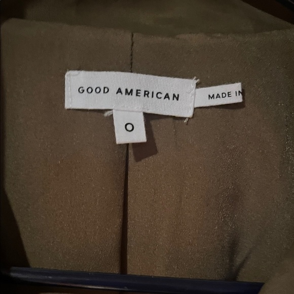 Good American Olive Double-Breasted Cropped Trench Coat - Picture 2 of 7